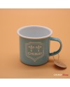 Blue enameled mug